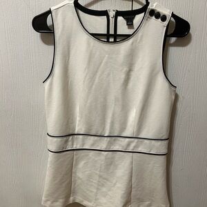 Ann Taylor White Top with Black Piping